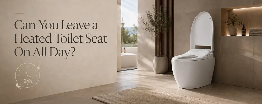 Heated smart toilet seat left on all day in a modern bathroom