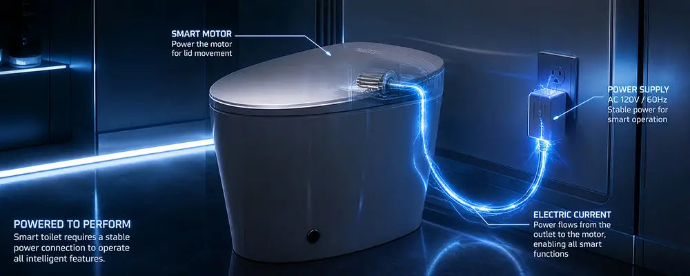Smart toilet power supply and electric motor operation diagram