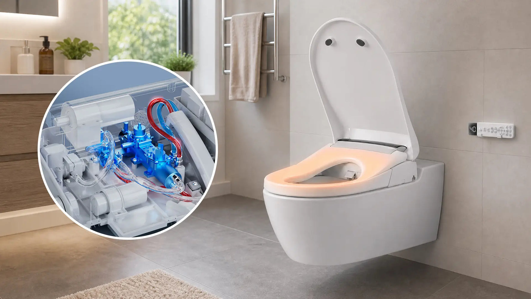 Sanyipace SU01B heated seat demonstration with a cutaway view of the internal heating and pump system.