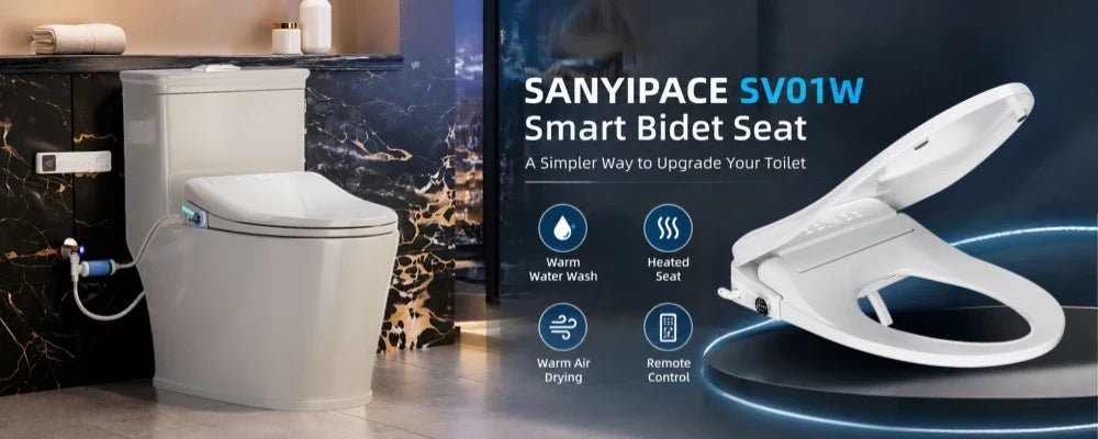 SANYIPACE SV01W smart bidet seat with warm water wash, heated seat, warm air drying, and remote control