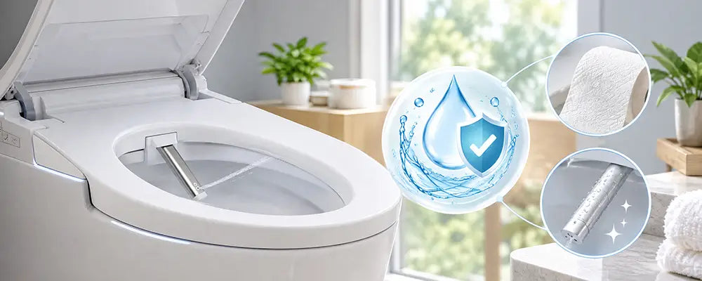 Bidet toilet with wash nozzle, clean water and hygiene 