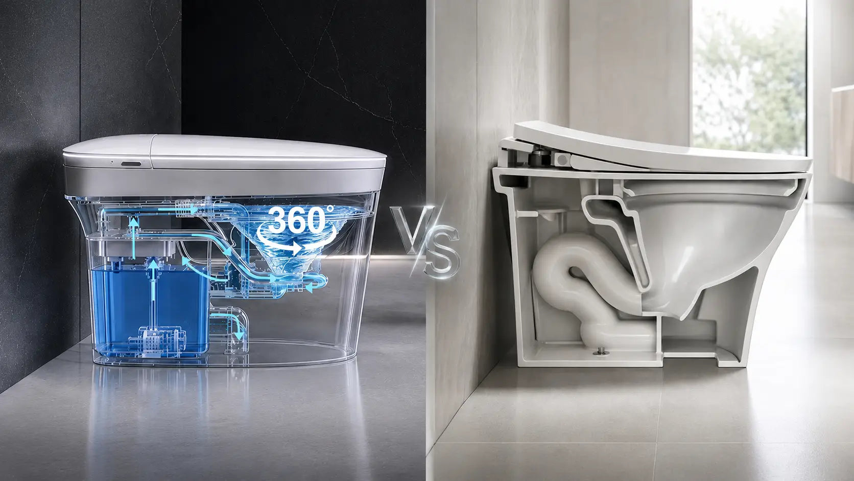 Comparison of built-in tank and tankless smart toilet flushing systems