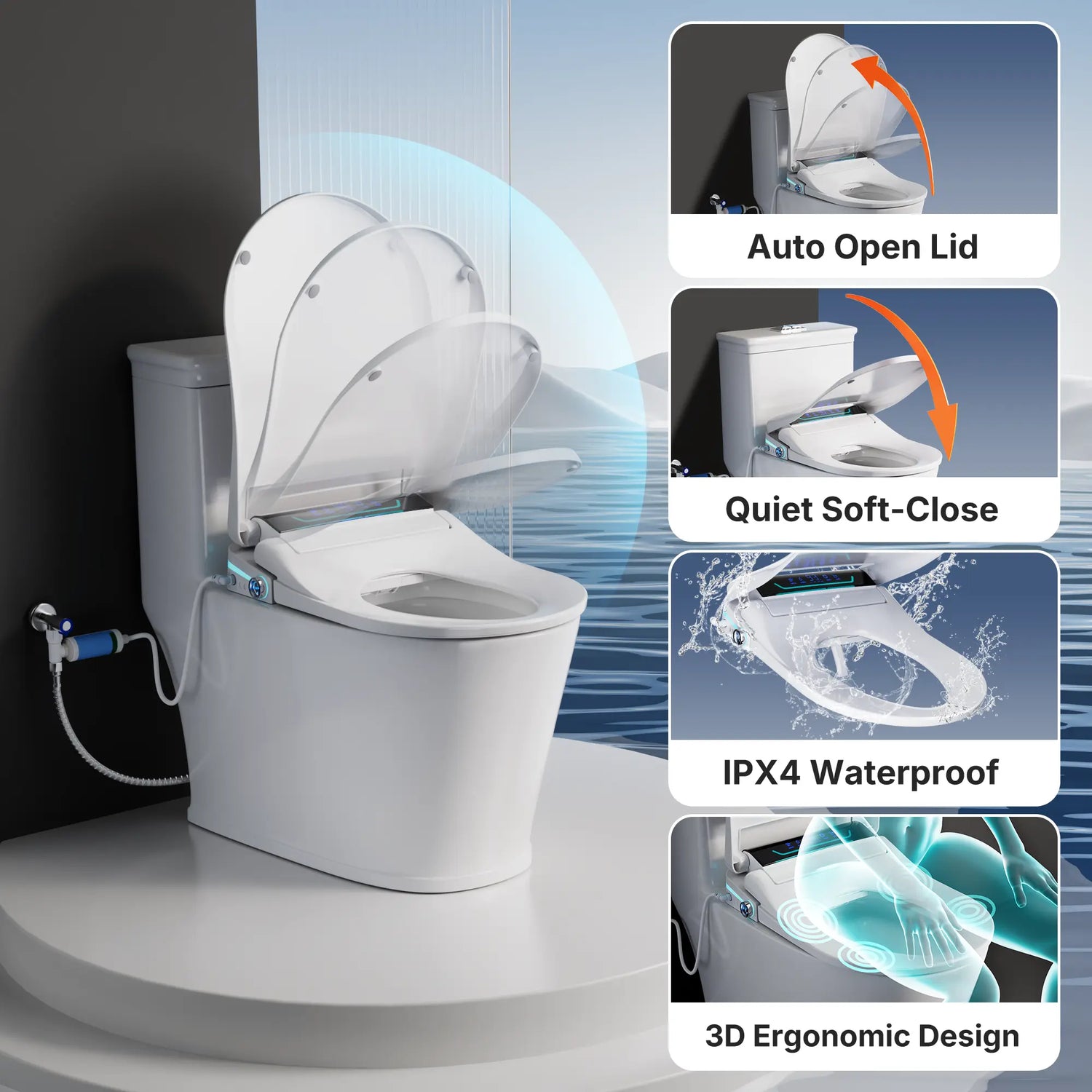 Sanyipace Smart Bidet Toilet Seat with Warm Water, Heated Seat, Warm Air Dryer, Elongated Seat | SU01B